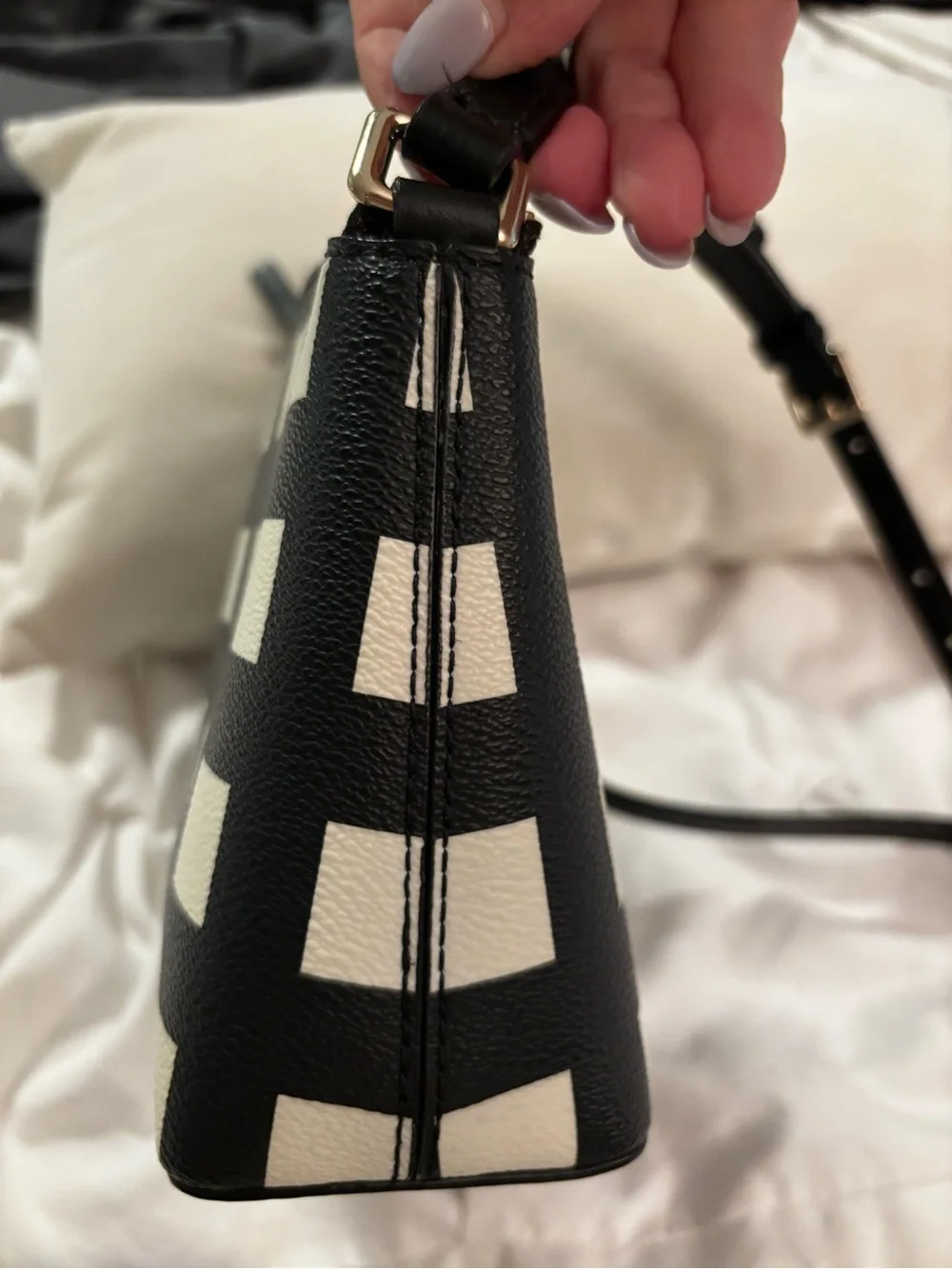 kate spade Black and White Gingham-Style Crossbody Bag
